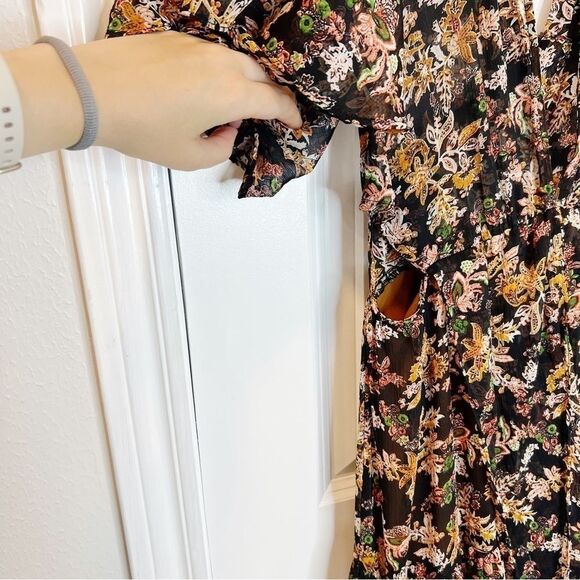 Zara Floral Print Midi Dress with deep V back black Size S - Picture 9 of 13